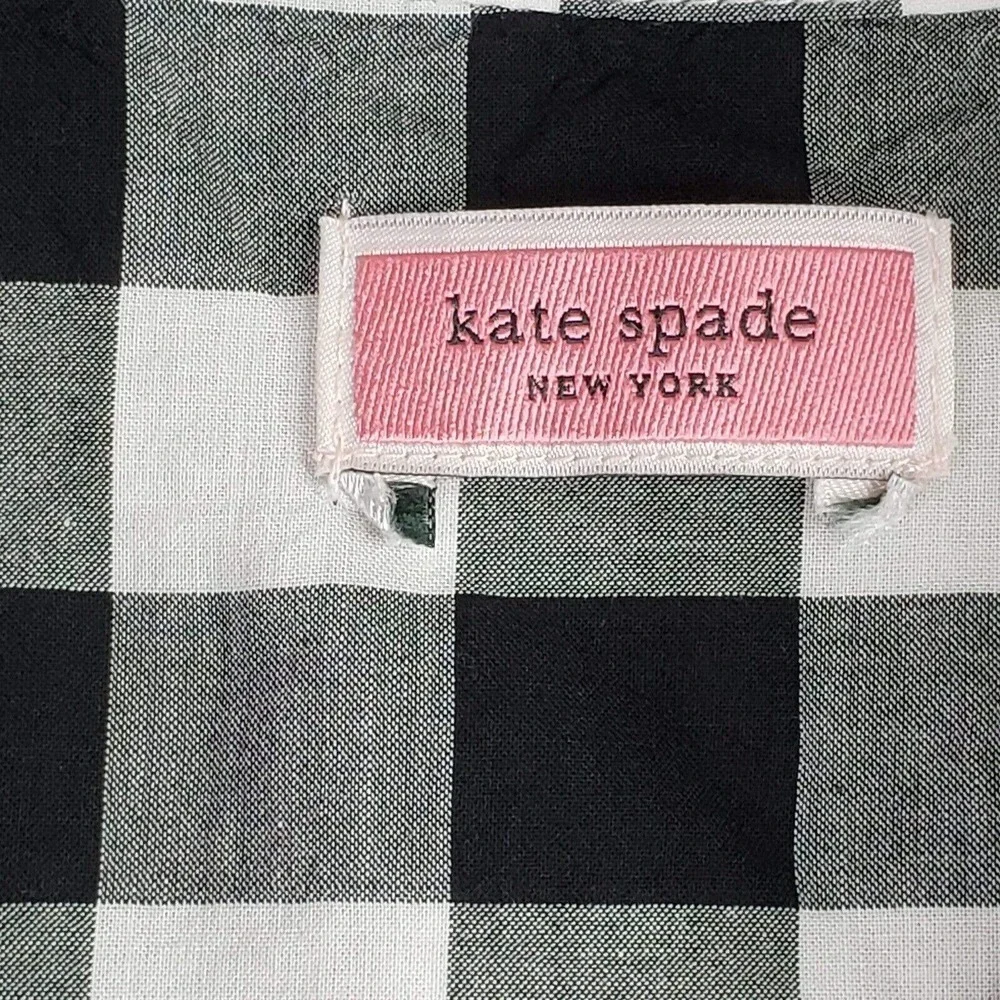 Kate Spade Womens Top Large Gingham Button Down Shirt Cotton Short Sleeve